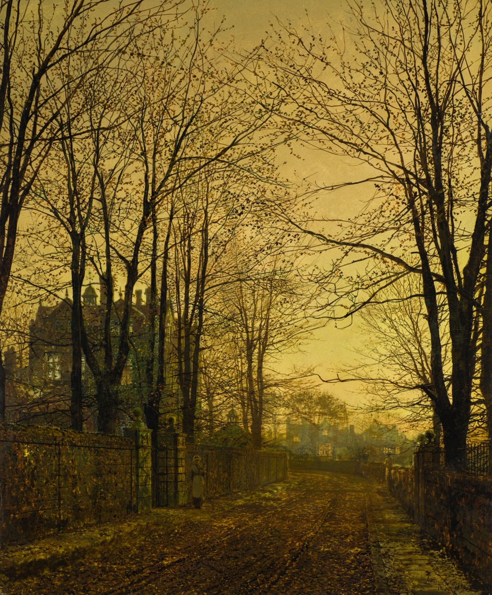 page_alexandre's tweet photo. Connaissez-vous John Atkinson Grimshaw (1836-1893)? Peintre anglais spécialiste des paysages romantiques et mélancoliques, il laisse un œuvre paysager particulièrement remarquable de mon point de vue. À noter qu'il a eu un fils, Louis Hubbard Grimshaw, avec lequel il ne doit pas être confondu, le fils ayant suivi les pas de son père et peint exactement dans le même style les mêmes sujets. Pour moi chaque œuvre pourrait faire une superbe couverture d'un livre mystérieux !