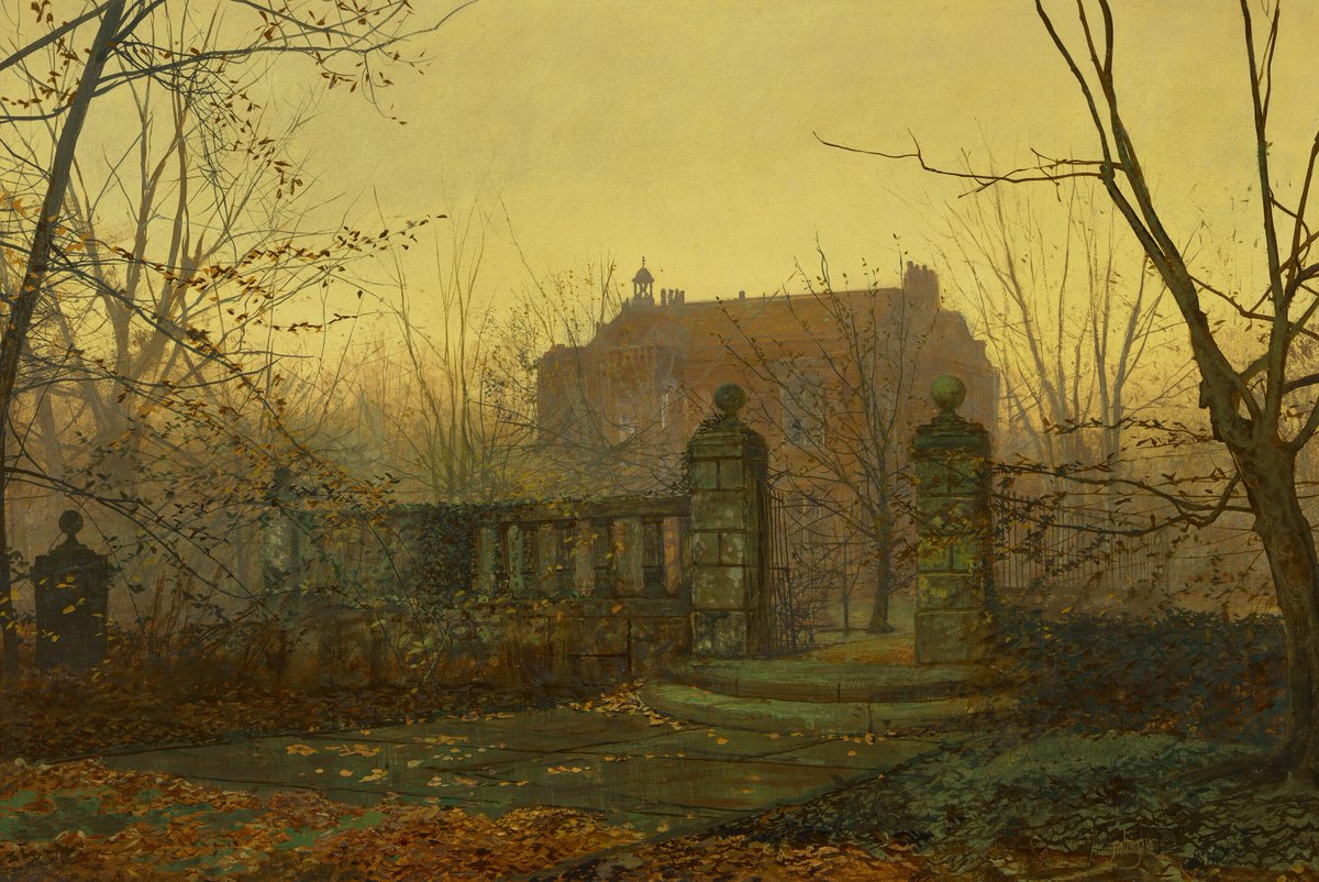 page_alexandre's tweet photo. Connaissez-vous John Atkinson Grimshaw (1836-1893)? Peintre anglais spécialiste des paysages romantiques et mélancoliques, il laisse un œuvre paysager particulièrement remarquable de mon point de vue. À noter qu'il a eu un fils, Louis Hubbard Grimshaw, avec lequel il ne doit pas être confondu, le fils ayant suivi les pas de son père et peint exactement dans le même style les mêmes sujets. Pour moi chaque œuvre pourrait faire une superbe couverture d'un livre mystérieux !