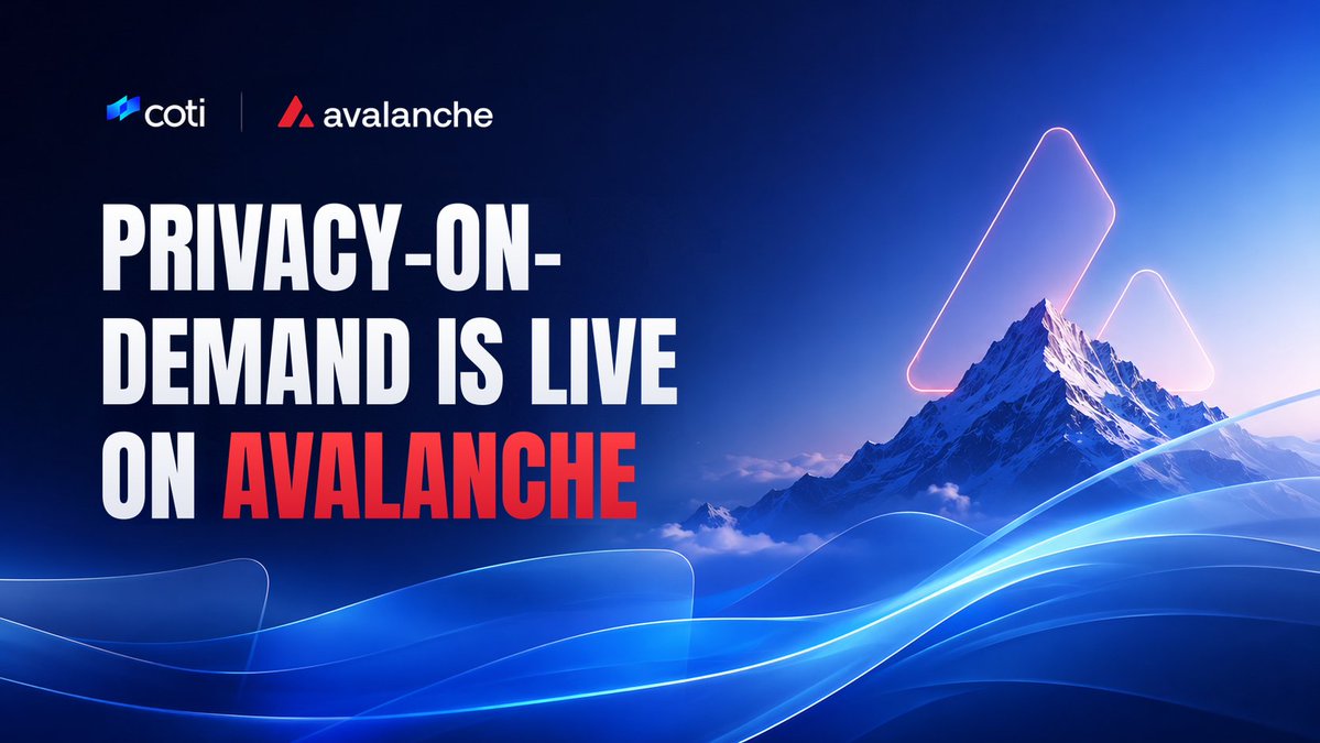 COTInetwork's tweet photo. COTI Privacy-on-Demand is live on Avalanche 

COTI general-purpose privacy stack is live on mainnet and can be used by applications, assets, and Avalanche L1s.

Privacy On: Avalanche 🔺