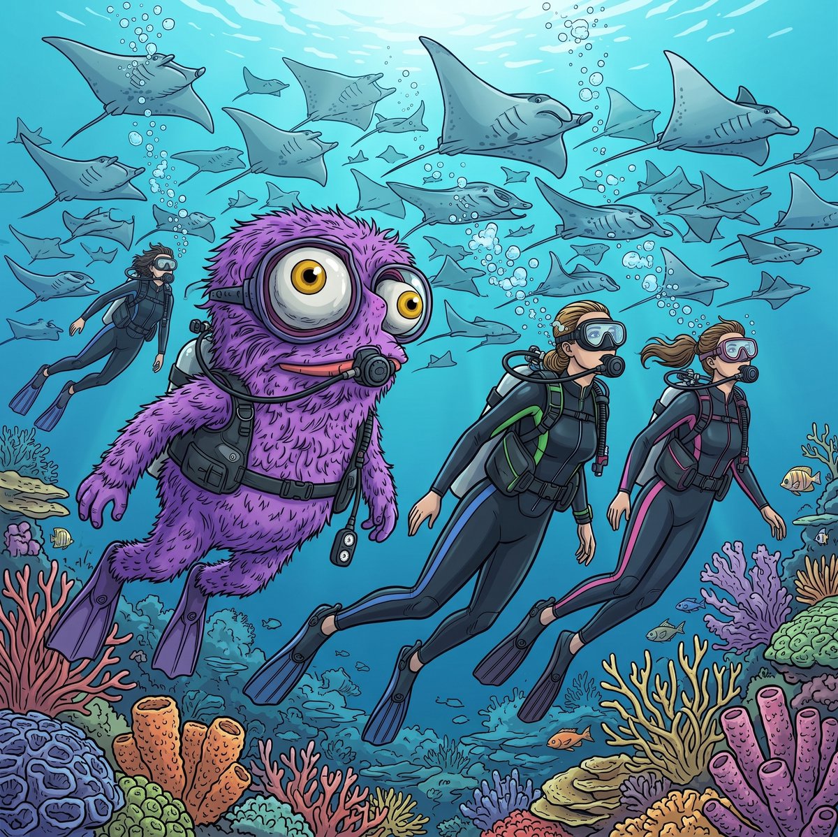 sollememe's tweet photo. Happy #WorldMantaDay! 🌊 Solle is swapping land for the reef today to swim with the gentle giants. He loves helping look after and conserve our oceans because protecting these majestic mantas and their home is simply the right thing to do. 🤿💜 

#OceanConservation #MantaRay #marineconservation #marinelife #oceanlife #saveouroceans #conservation #scubadiving #diving #savetheocean #saveourseas #marinebiology #plasticfree #ecofriendly #savetheplanet #environment #sealife #scuba #SolleSphere