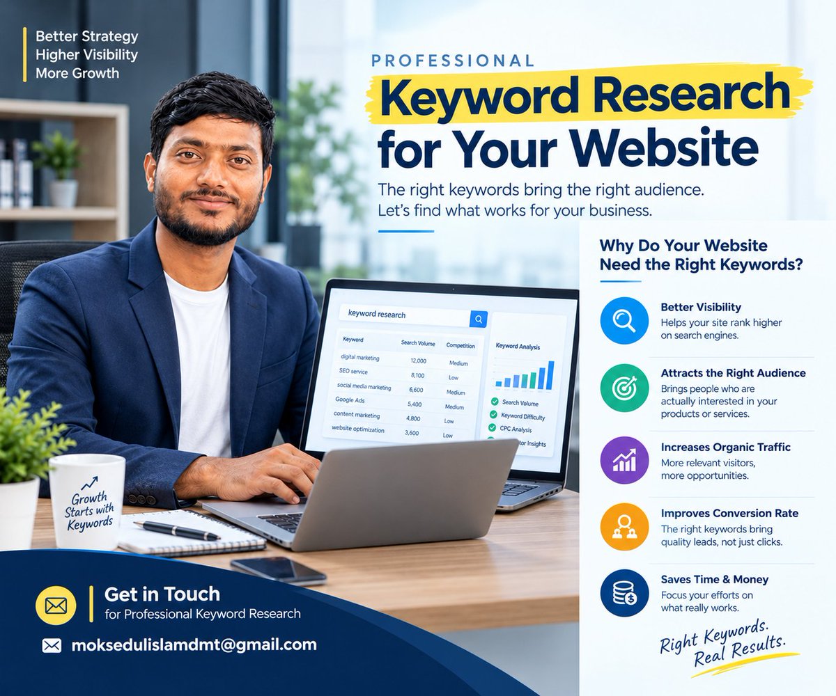 moksedulDMT's tweet photo. Is Your Website Targeting the Right Keywords? Let’s Find Out!
Need professional keyword research for your website?
📷 Contact me: moksedulislamdmt@gmail.com
#seo #searchengineoptimization #seostrategies #DigitalMarketing #organictrafficlondon #WebsiteSEO https://t.co/LfVjv4Ekhm