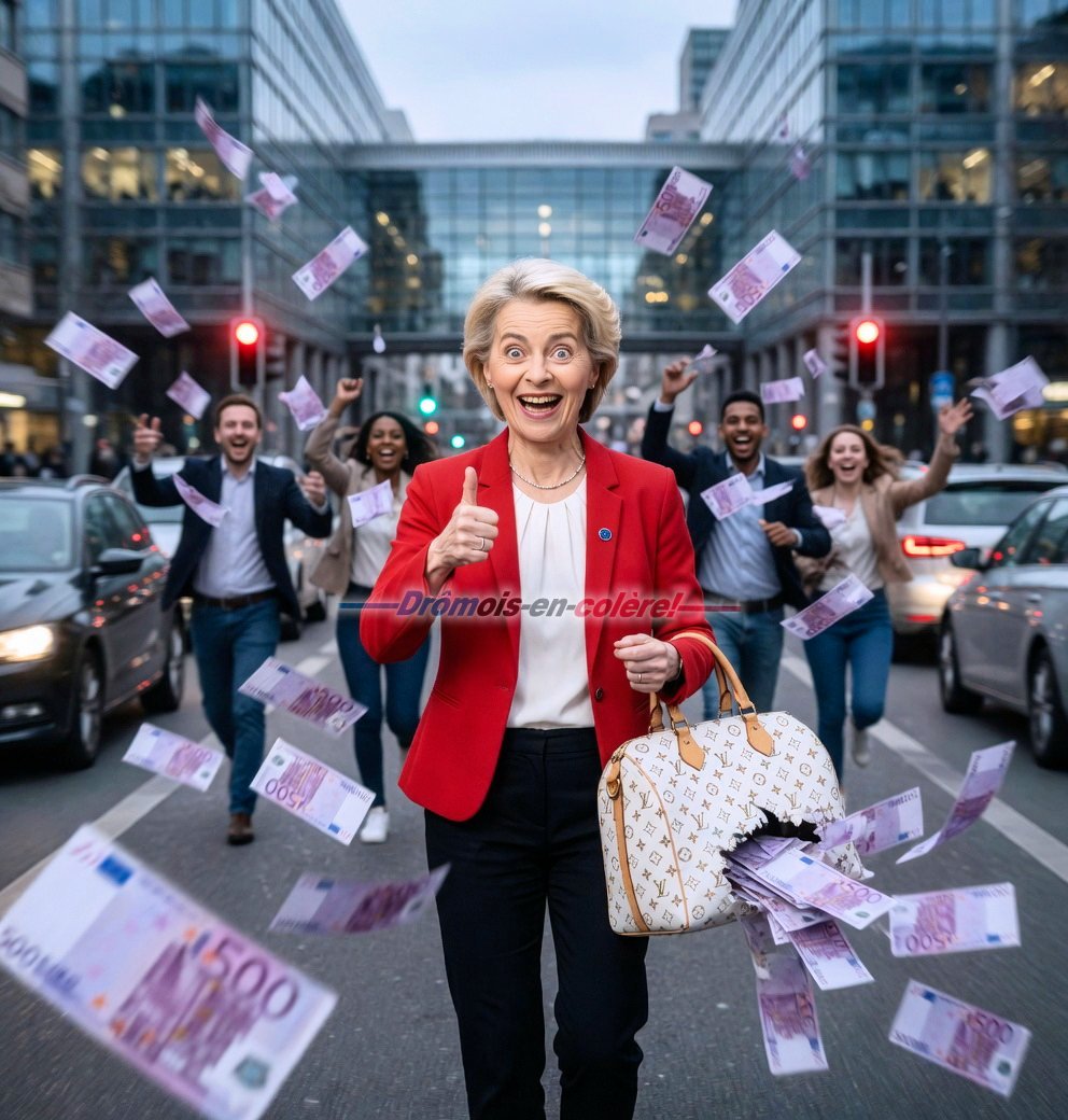 26enColere's tweet photo. 🚨🇪🇺🇫🇷-QUI est URSULA...???-🇫🇷🇪🇺🚨

-" Je suis très «TÊTE en L' AIR» et un vrai «PANIER PERCÉ»:
    Après mes SMS EFFACÉS, j'ai PERDU «QUELQUES BILLETS»,
    Mais c'est PAS GRAVE, vous savez:

    Comme c'est VOUS qui PAYEZ,
    on n'est pas à «QUELQUES CENTAINES de MILLIARDS PRÈS».
    C'est pas comme si les EUROPÉENS avaient des DIFFICULTÉS..."
