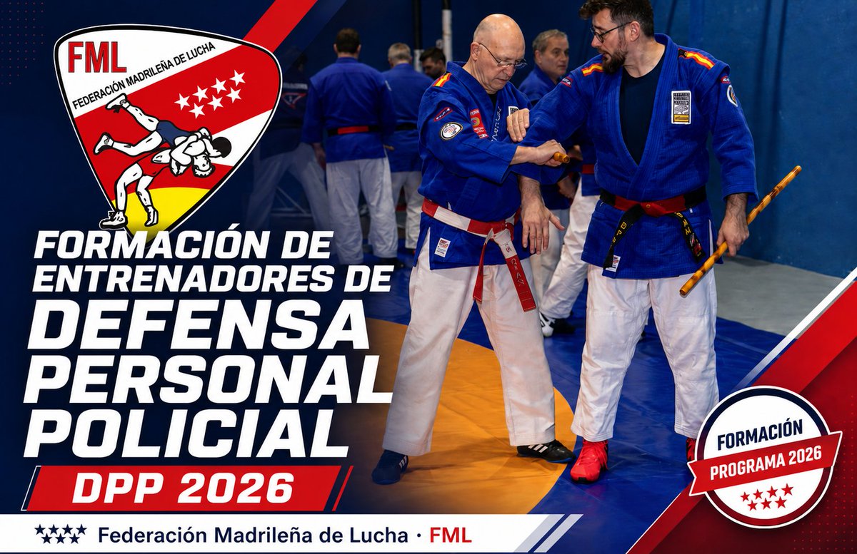 fmlucha's tweet photo. 🥋 CURSO ENTRENADORES NACIONALES DPP 2026

Abierto el plazo de inscripción para el Curso Extraordinario Intensivo de Defensa Personal Policial / BP e Intervención Policial-Autoprotección.
🎓Formación y especialización FML.
📲 Inscripciones abiertas.
🌐 Info web FML.
#fmlucha #DPP https://t.co/DzYR8OY53F