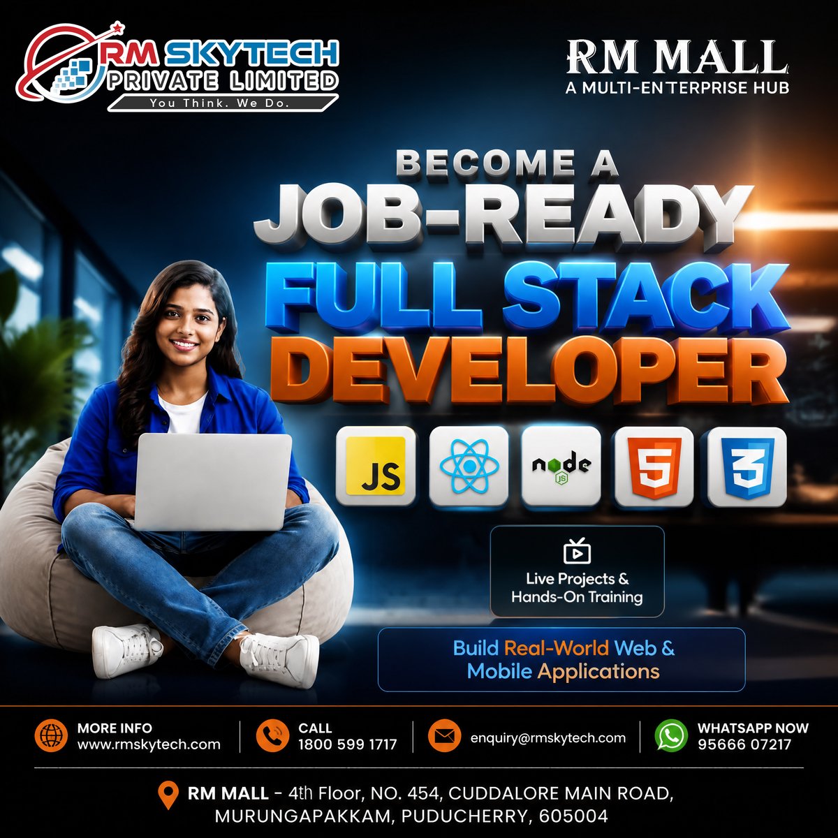 RMSkyTech1's tweet photo. 💻 Ready to become a Job-Ready Full Stack Developer? 🚀
Build real-world web &amp; mobile applications and strengthen your development skills! 🔥
💬 WhatsApp: 95666 07217
#RMSkytech #FullStackDeveloper #WebDevelopment #Coding #ReactJS #NodeJS #JavaScript #TechTraining #Puducherry https://t.co/zNssaEPFgE