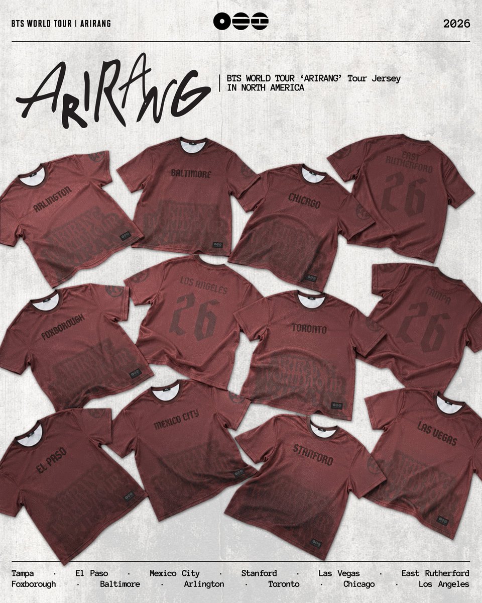 HYBE_MERCH's tweet photo. BTS (@bts_bighit) WORLD TOUR ‘ARIRANG’ North America-exclusive merchandise is coming to Weverse Shop! ✨

Relive the ARIRANG North America tour with the City Jerseys and Tour Stamp Merch, previously available exclusively at tour stops.

Available for shipping to the U.S., Canada, and Mexico.

📅 2026. 09. 21. 10:00AM (PDT)
🛒 Weverse Shop (@weverseshop)

#방탄소년단 #BTS #BTS_WORLDTOUR_ARIRANG
#BTS_WORLDTOUR_ARIRANG_NA