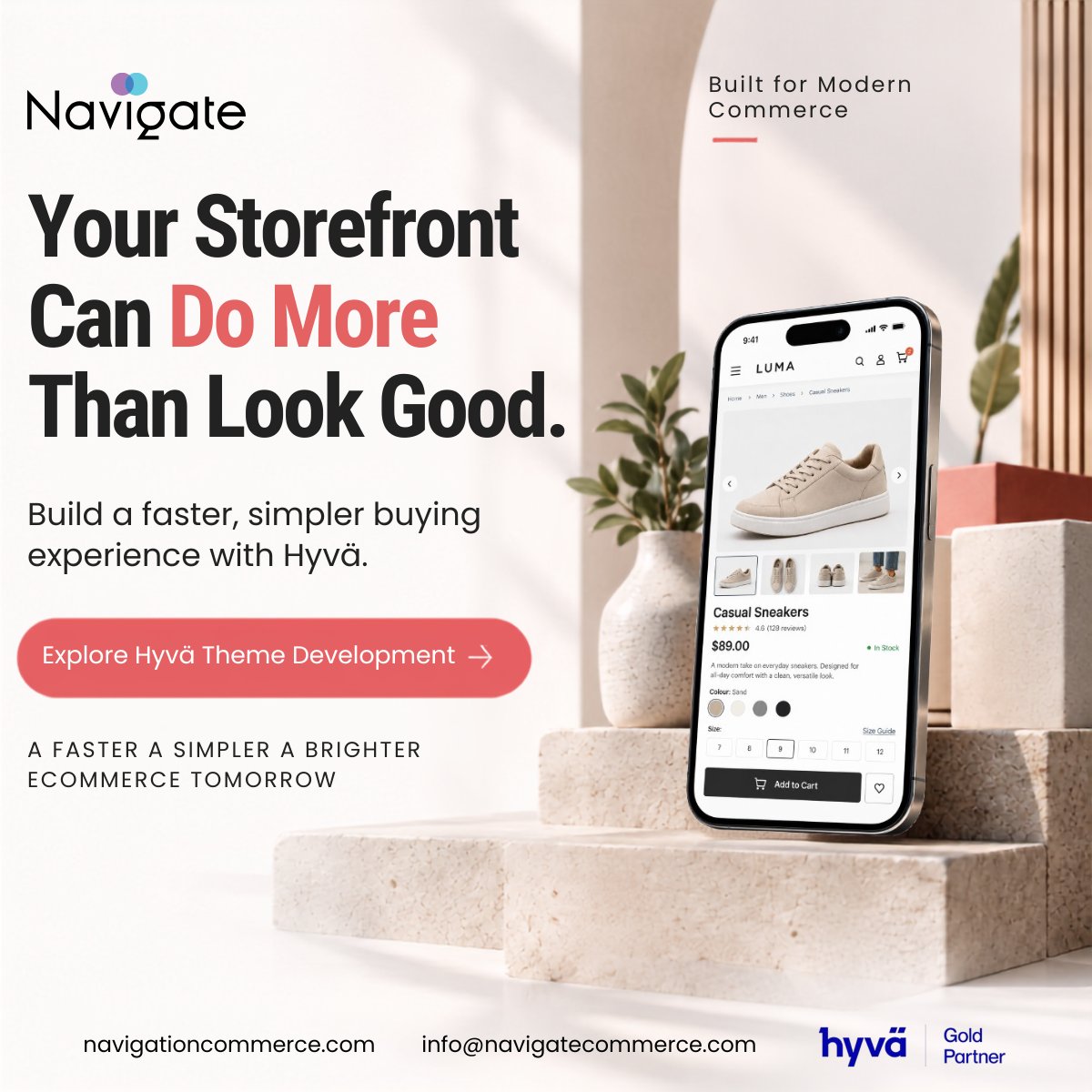NavigateAgency's tweet photo. What if your Magento storefront could do more?

@hyva_io helps create a faster, simpler storefront experience

Navigate Commerce is a Gold Partner with 3 #Hyvä Certified Associate Developers

Upgrade Your Storefront With Hyvä:
https://t.co/uHD2TjfwJP

#HyvaCommerce #Magento2 https://t.co/2tDY80HzIW