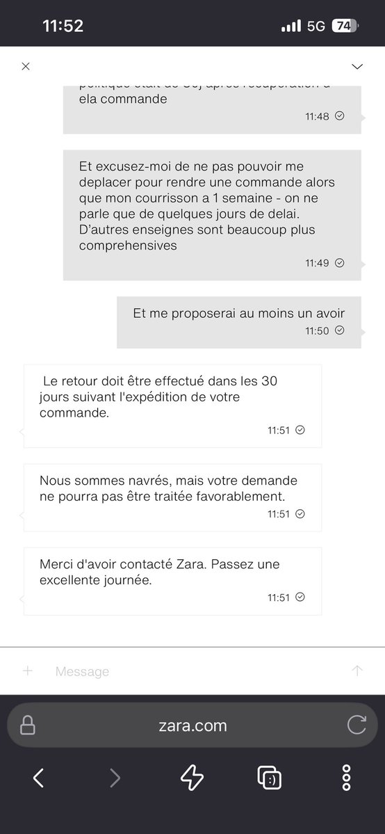 CTreguilly's tweet photo. @ZARA , merci d’accompagner et d’être extrêmement comprehensif vis a vis des jeunes mères. J’essaye de rendre une commande ou le delai est depassé de 5j car j’etais enceinte et j’ai accouché donc je n’ai pas pu me rendre en magasin - #ironie https://t.co/9bQVDaE4qo