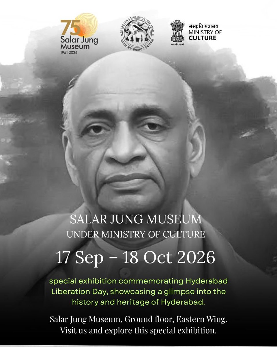sjmhyd's tweet photo. A special exhibition under the aegis of Ministry of Culture on Hyderabad Liberation Day opens today at 4.30 pm.
#SJM75 #PlatinumJubilee #SalarJungMuseum #HyderabadLiberationDay https://t.co/vLKR6iFigl