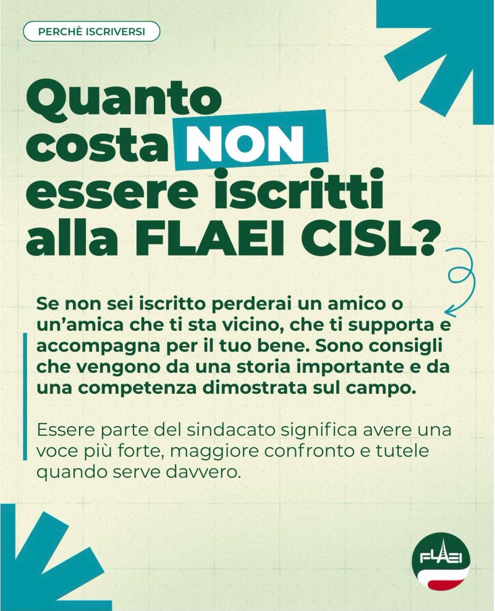 manzogor's tweet photo. 𝐐𝐮𝐚𝐧𝐭𝐨 𝐭𝐢 𝐜𝐨𝐬𝐭𝐚 𝐍𝐎𝐍 𝐞𝐬𝐬𝐞𝐫𝐞 𝐢𝐬𝐜𝐫𝐢𝐭𝐭𝐨?

Gli amici sono quelli che ti stanno vicino, perché vengono da lontano e guardano al futuro, il tuo.
Gli amici sono la squadra Flaei.

#flaei #cisl #iscrivitiperscrivereiltuofuturo
#iltuofuturocominciaora https://t.co/H2SoxVeMK5