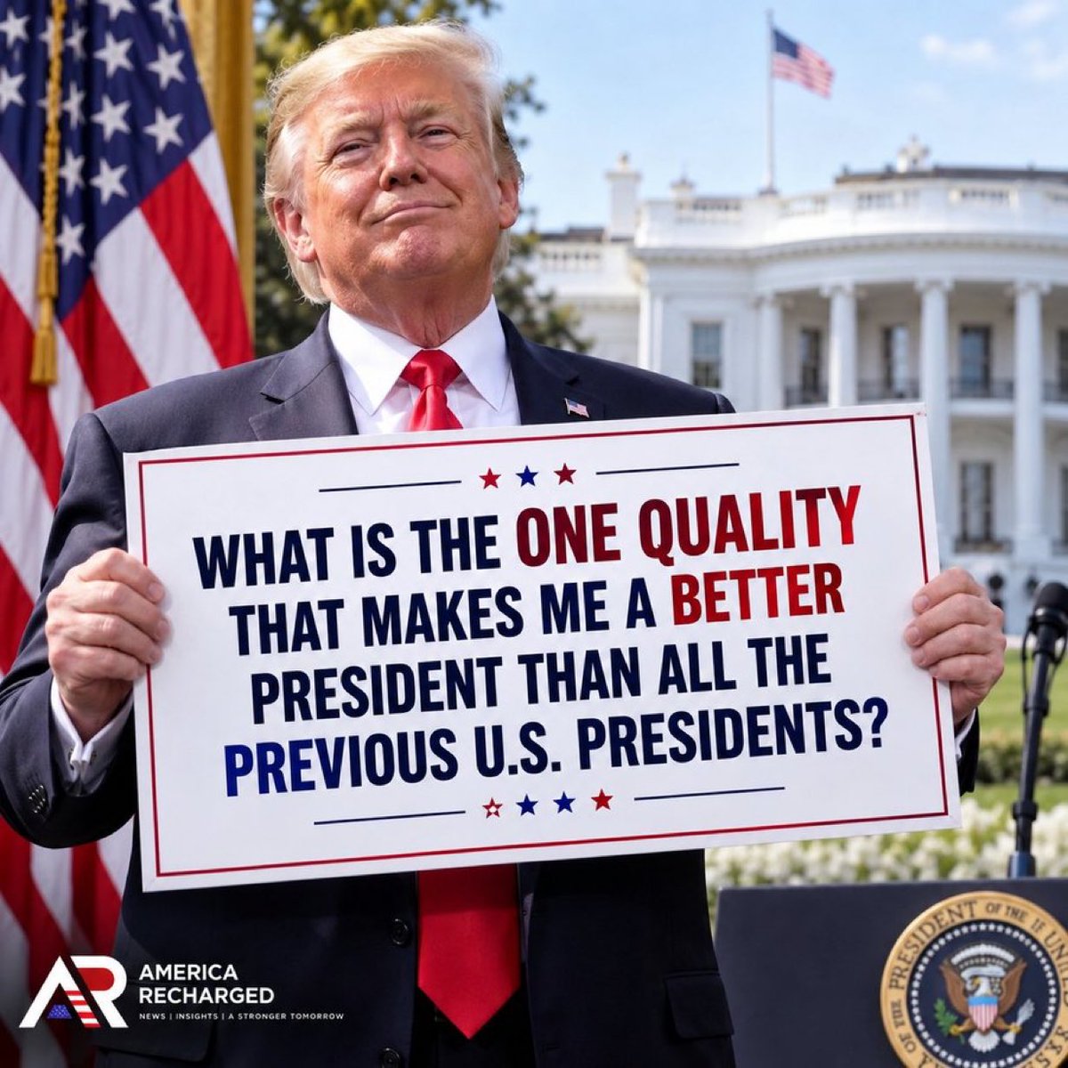 Ivankarvtrump's tweet photo. 🇺🇸 Trump asks: What single quality sets him apart from previous U.S. presidents?

What do you think? 👇

🔹 Leadership
🔹 Boldness
🔹 Negotiation
🔹 Political resilience https://t.co/DpD0bqJVYF