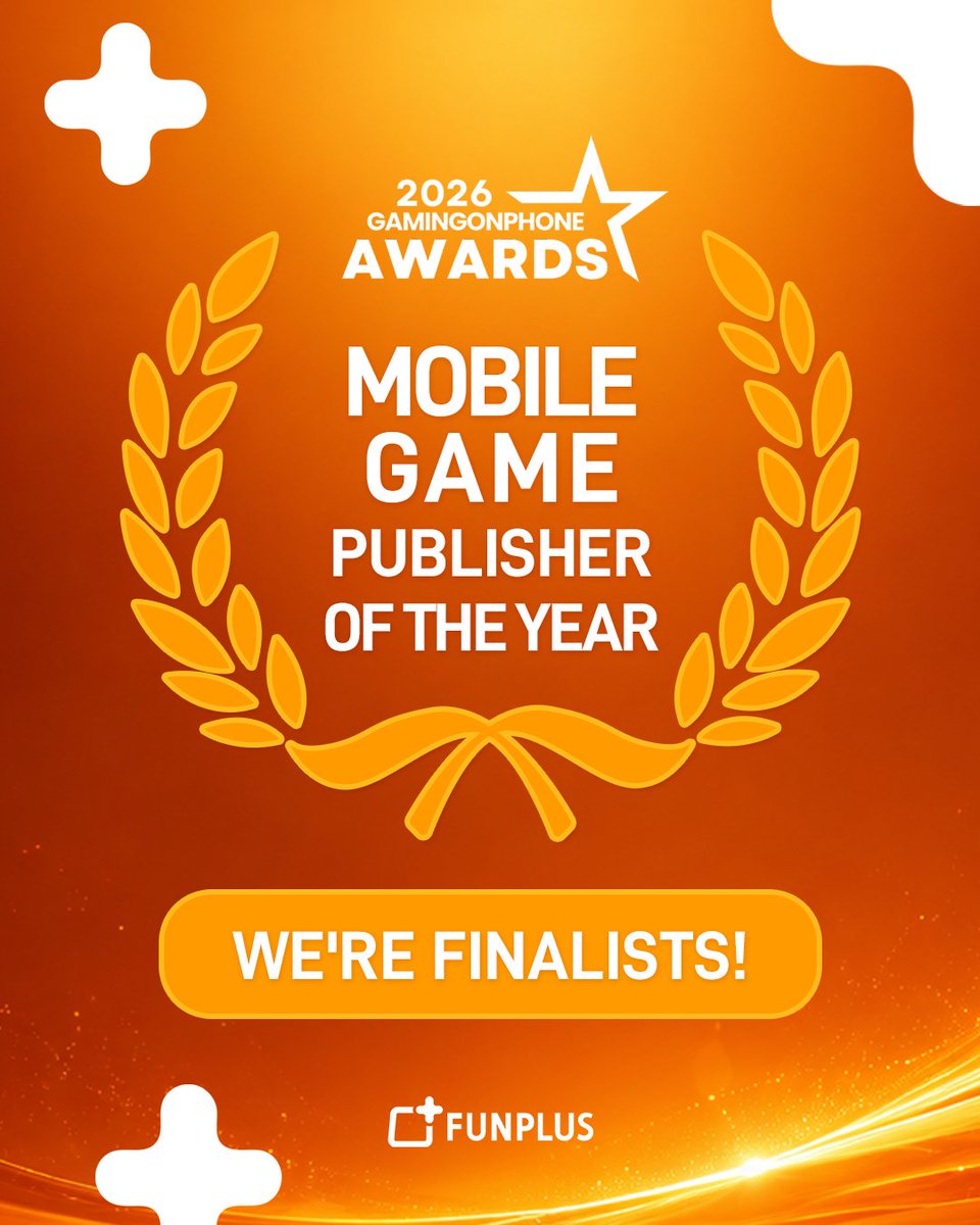 FunPlusGames's tweet photo. 🏆 We need your vote! FunPlus is a finalist for Mobile Game Publisher of the Year at the @GamingonPhone  Awards 2026! Show your support and help us bring home the award! 

🗳️ Vote for FunPlus: https://t.co/bfOnvcCa7T 

Every vote counts!🙌 #MobileGaming #GamingAwards #FunPlus https://t.co/QIlzTvPomB