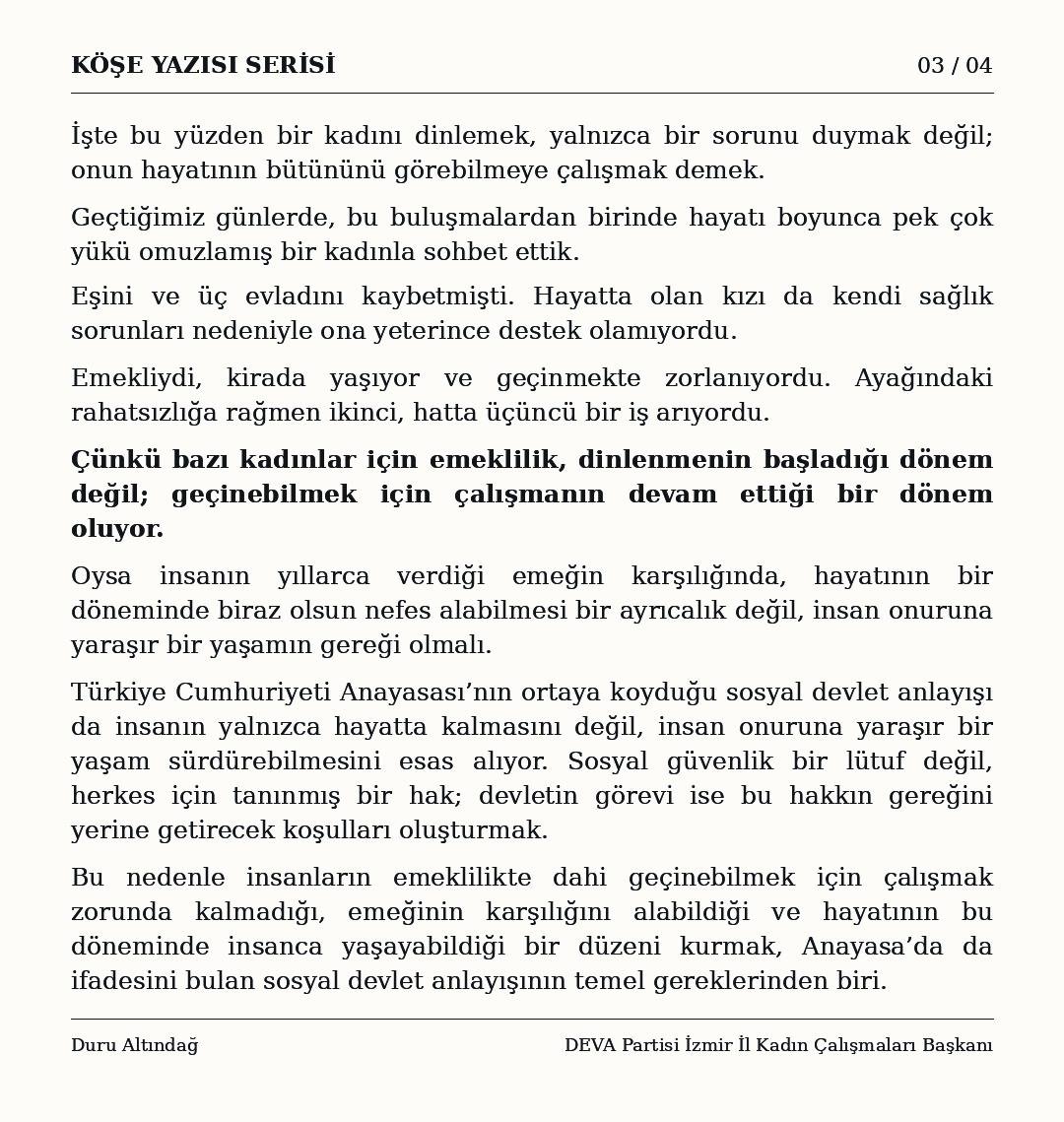 AltindagDuru's tweet photo. Bir kadının hikâyesinden kadınların hayatına…
Dinlemek, anlamak, empati kurmak ve çözüm için birlikte yol aramak…
İlk köşe yazım: “Bir Kadını Dinlemek”
Duru Altındağ
DEVA Partisi İzmir İl Kadın Çalışmaları Başkanı
#devapartisi #devaizmir #devakadindaizmir #devakadinda #izmir https://t.co/kQA0J5fTZK