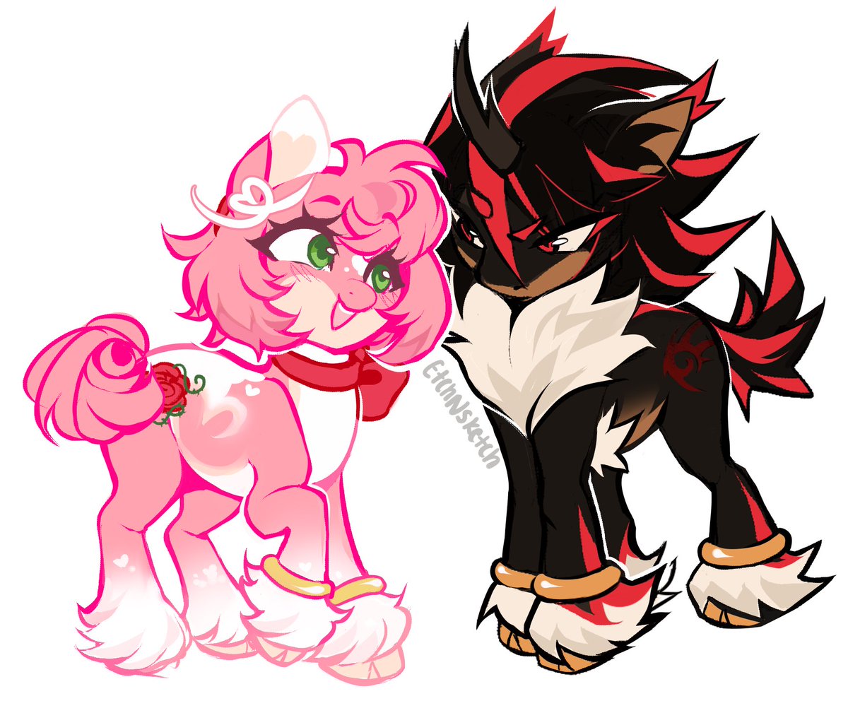 EtchNsketchin's tweet photo. Pony #shadamy 🩷🖤~ 

I will draw these two in every form i can LOL https://t.co/2ROmI2e3Wx