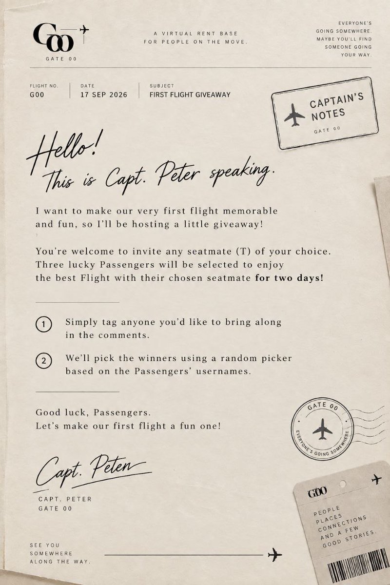 atgate00's tweet photo. Guyss, a good news from our lovely Capt!

Capt. Peter has prepared a little GIVEAWAY!!!! to make our first flight extra memorable and fun! And guess what? You get to bring your own seatmate (T). For more details please check the letter below. Goodluck, Passengers! <3. https://t.co/jp7phGjDOo