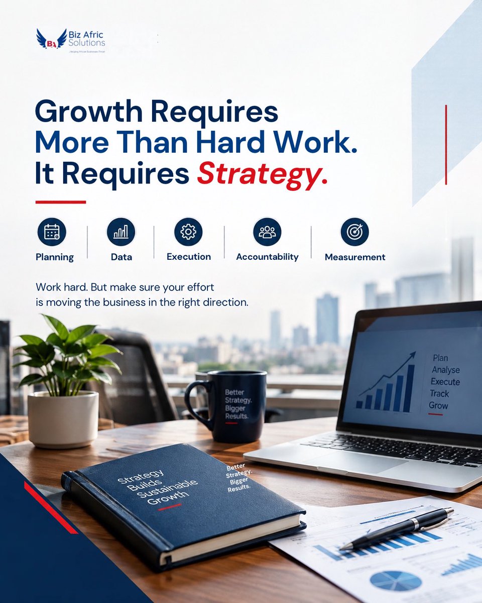 BizAfric_'s tweet photo. Hard work can keep a business moving. Strategy helps ensure it is moving in the right direction.

What are you doing differently to grow your business this year?

#BizAfric #BusinessConsulting #BusinessStrategy #BusinessGrowth #NigerianSME #AfricanBusiness #SMEsupport https://t.co/0nJOfJ2rCU