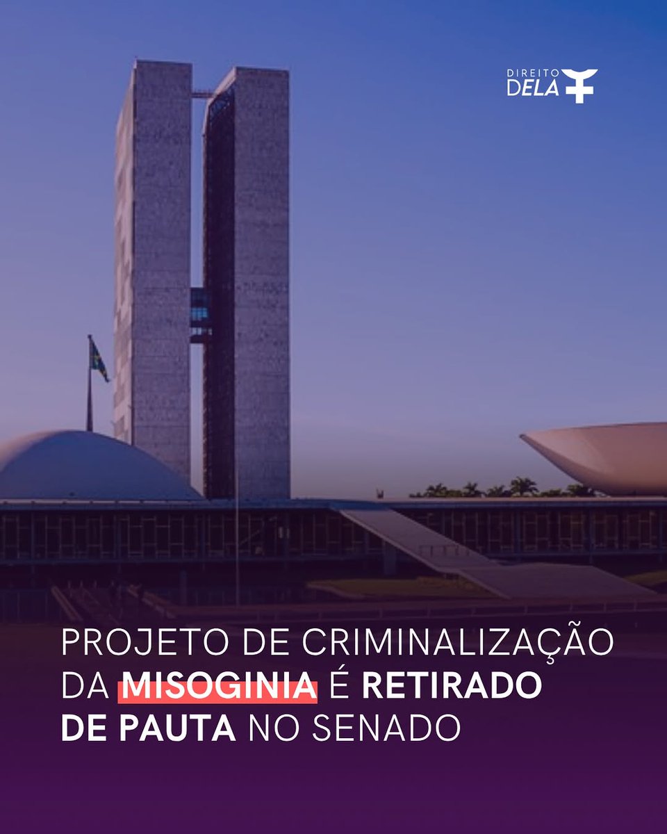 drop152's tweet photo. Em 18 de março de 2026, o Senado Federal optou por retirar da pauta o projeto que busca tipificar a misoginia como crime. A proposta, que pretende tratar o ód1o às mulheres como discriminação, começou o debate no plenário, mas acabou sendo devolvida ... https://t.co/qAoGQUhYAa