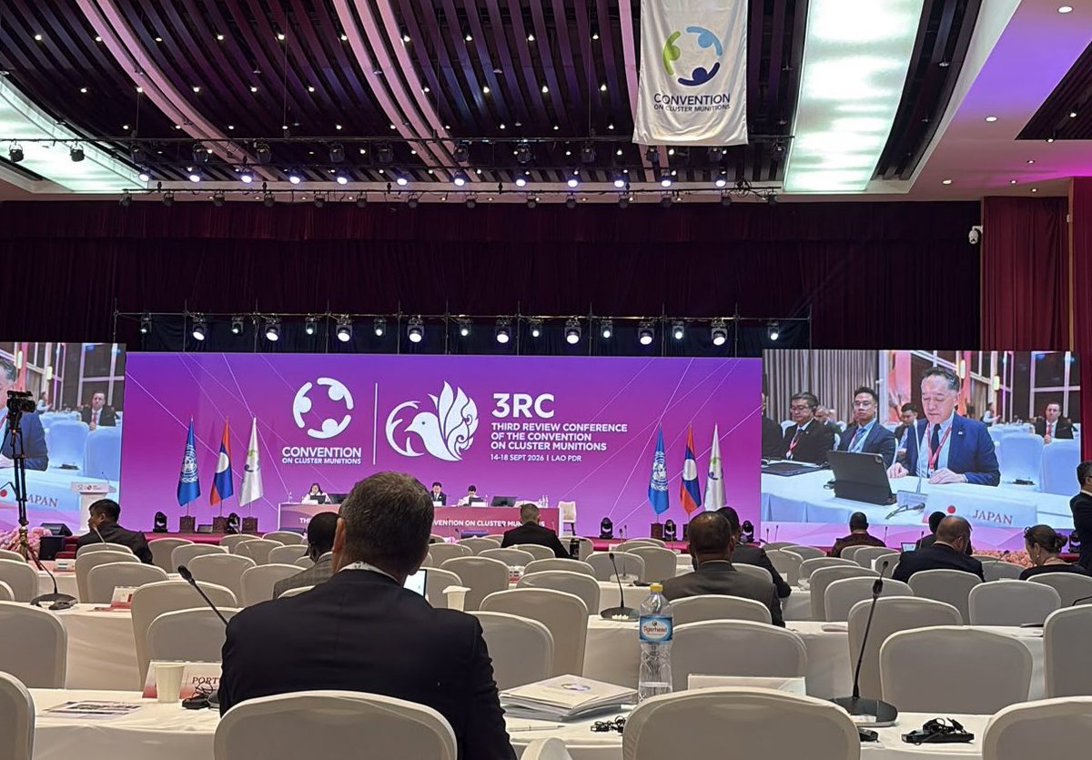 SLOtoUNGeneva's tweet photo. Slovenia🇸🇮 is taking part in the Third Review Conference of the Convention on Cluster Munitions in Lao PDR.

We remain deeply concerned by reported use and devastating impact of cluster munitions on civilians. 

Every new victim is one too many.

#CCM3RC
@ISUCCM
@LaoPDR_CCM3RC https://t.co/yyqJmAgmF8