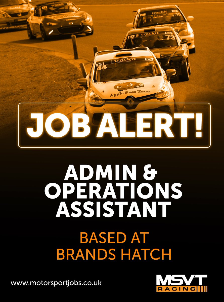 RobinhoBhz's tweet photo. JOB ALERT - ADMIN &amp; OPERATIONS ASSISTANT

MotorSport Vision Trackdays is seeking a motivated Admin &amp; Operations Assistant for its Brands Hatch Head Office. Support race weekends, entries, content, websites and events. Full UK licence and 16 https://t.co/HnVWosc1QF