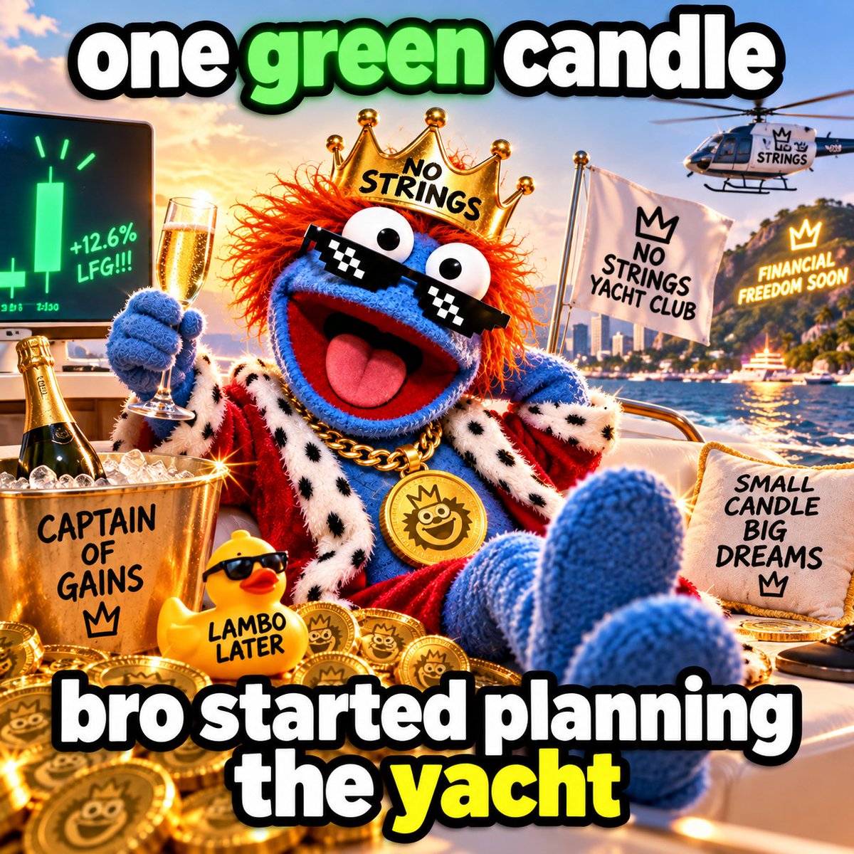 NoStringsCoin's tweet photo. +12% and bro already picked the yacht color 😭

$STRINGS https://t.co/cjNL0bwdSR