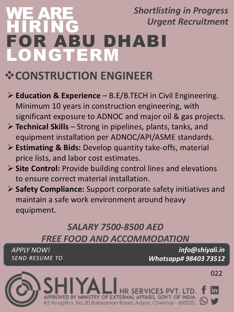 shiyali_HR's tweet photo. #constructionengineer #AbuDhabiJobs #oilandgas #civilconstruction https://t.co/yYVvHGcDBw