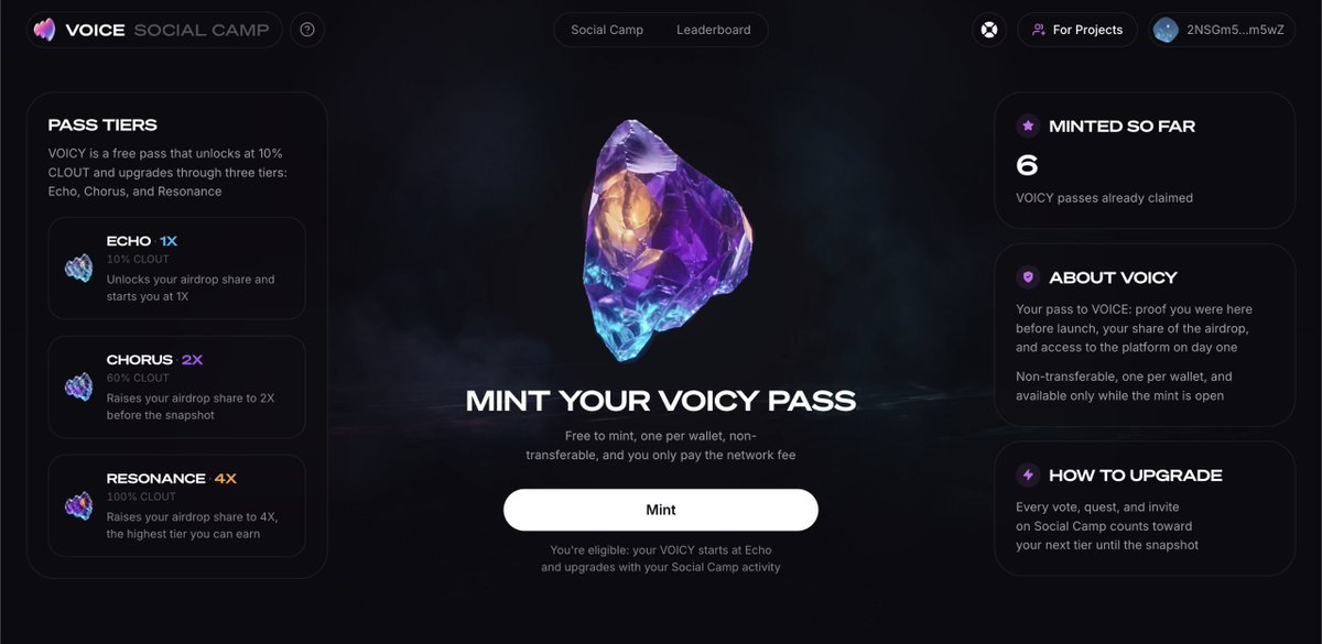 shadatofficial1's tweet photo. VOICE Pass Mint Is Live 

The @voicecc  Pass mint is now open! 

If you’ve been following VOICE, now is the time to check the mint page and secure your pass

🔗https://t.co/x7rOsjQpZ7

> Deposit $1 into your Voice Solana wallet
> Mint fee: around $0.3
> Complete the mint process
> After minting, you can withdraw the remaining balance from your wallet

You can find your wallet details/private key from your profile section if needed

Always make sure you’re using the official link and keep your wallet information secure. Never share your private key with anyone

VOICY Pass secured?