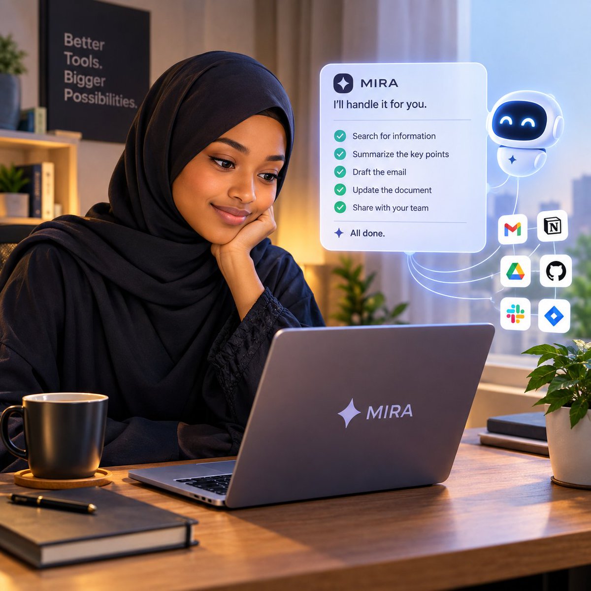 RukaiyaUmar0's tweet photo. What if the next step in AI isn’t just better answers, but actually getting things done?

That’s what caught my attention about Mira.

Instead of only chatting with an AI, Mira can connect with tools you already use and help execute tasks across platforms like Gmail, Notion, GitHub, Google Drive and Jira.

The interesting part is the workflow:

You ask → Mira works → you get the result.

I’m still exploring it, but this is the kind of AI infrastructure I’m paying attention to.

Try it and see what you can actually get done.

https://t.co/bat4UOaohK

#miraintelegram