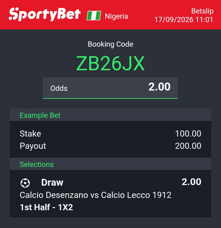 phinobiz's tweet photo. 🔒 PHINOTIPS BEST SINGLE 🔒
1H Draw | Calcio Desenzano vs Calcio Lecco 1912
Code: ZB26JX | Odds: 2.00

📊 Lecco average just 0.39 goals in the 1st half all season

Not here to impress. Here to win.
🔞 18+ | Bet Responsibly
#boom #winning #1sthalfdraw https://t.co/iprBPXn4Le