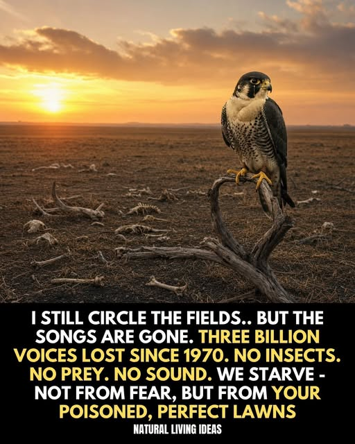 tiger26931's tweet photo. The insects are gone. Three billion birds lost since 1970. No food. No prey. No sound.
I still circle the fields, but the ecosystem beneath me has collapsed. When you spray your lawn, you're not just killing weeds or bugs. You're breaking the entire food chain from the ground up. https://t.co/2qGCXiMA8D
