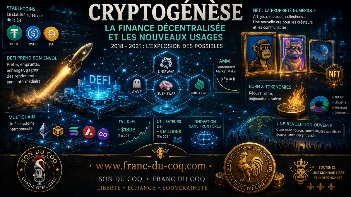 FrancDuCoq's tweet photo. CRYPTOGENÈSE — ÉPISODE 24
2021-2022 — Bridges et multichain
 L’écosystème devient multichain. Les bridges déplacent de la valeur entre réseaux, mais ajoutent des couches de risque : smart contracts, validateurs, custody. L’interopérabilité vaut-elle la surface d’attaque ?
🪙https://t.co/cl0hIXJ8ao