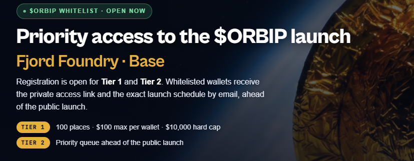 ACME_Space's tweet photo. 👉 Claim your priority spot NOW: https://t.co/FZMMPZYiRl
Space pharma is coming to @Base. 
Registration for the @ACME_Space 
$ORBIP Whitelist is officially LIVE! 📷 
Tier 1 is strictly capped at 100 wallets ($100 max per wallet).  Fill out the form above to secure your whitelist placement ahead of the @FjordFoundrysale! 📷 🚀