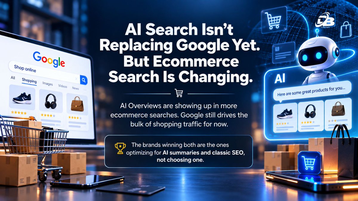 boat_dev's tweet photo. AI Overviews are showing up in more ecommerce searches. 

Google still drives the bulk of shopping traffic for now.

The brands winning both are the ones optimizing for AI summaries and classic SEO, not choosing one.

Ready for AI Search?

https://t.co/lmtcehaGzd

#SEO #AISearch https://t.co/WtVpmLeNLh