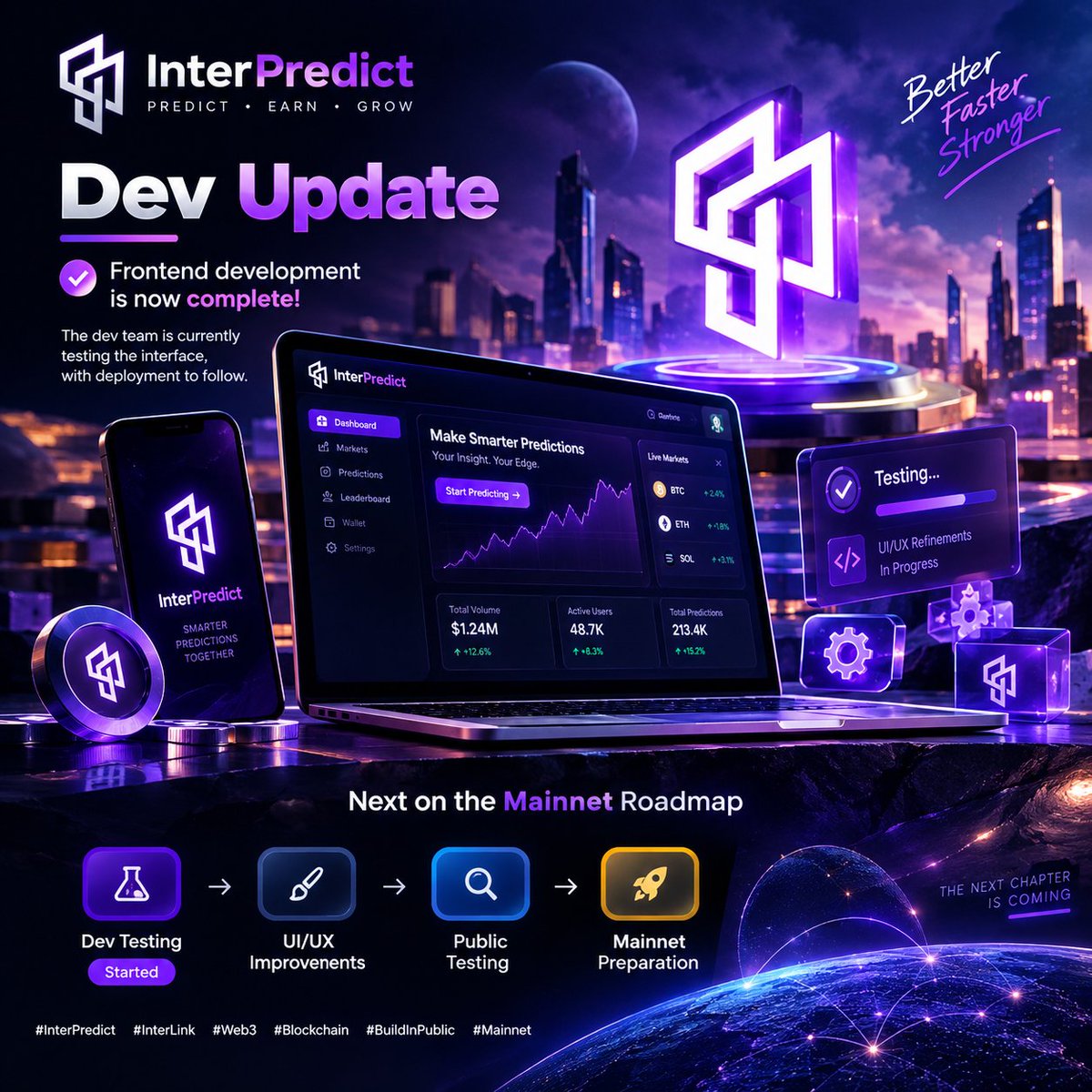 MrZafuuuu's tweet photo. @InterPredict  Mainnet update

Frontend dev is complete and the team is now in dev testing with deployment next

 Roadmap ahead UI/UX improvements public testing then mainnet prep

 Steady progress getting closer

 #InterPredict #InterLink #Web3 #Blockchain #ITL #ITLG  #Mainnet https://t.co/IQx45sA54d