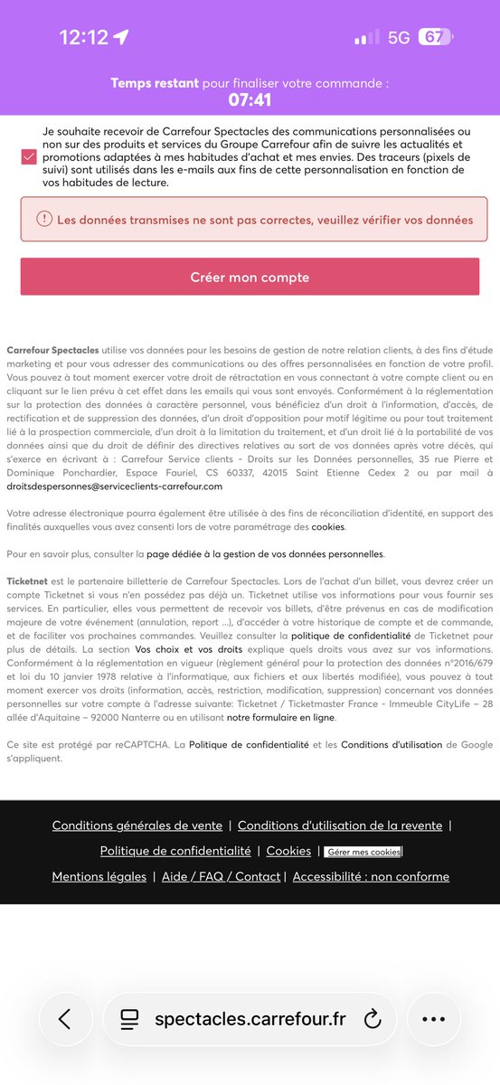 fabinou_w's tweet photo. Charli xcx , carrefour site de merde, on peut pas crée de compte ou se connecter https://t.co/LrYTdDXoSt
