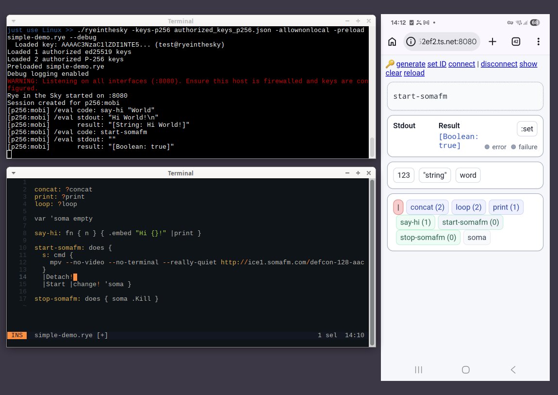 refaktor's tweet photo. Experimenting with #Ryelang REPL over HTTP (accepting only signed code fragments - used over VPN/Tailscale) and a browser based #REPL UI that works well on phone.
Combined with custom Rye contexts this could greatly simplify many things ... https://t.co/tyiIf7NQhq more context: https://t.co/rX5zUnlpCO