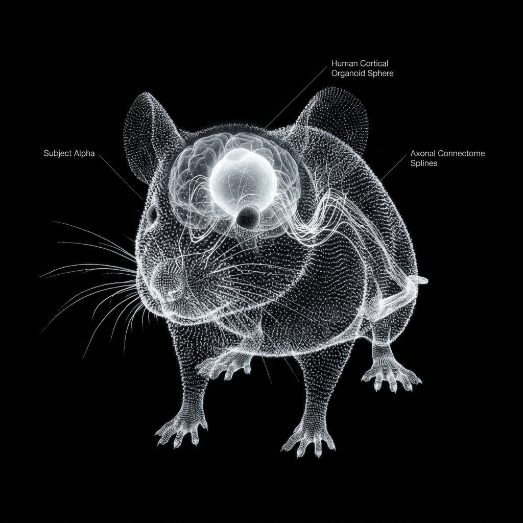 amousemind's tweet photo. Subject Alpha is an in silico biophysical simulation of a Day 248 human cortical organoid xenograft wired directly to Robinhood Chain consensus. 

Incoming $MOUSE token transactions modulate postsynaptic membrane conductances across 12000 simulated human neurons, triggering Hodgkin Huxley action potentials and CACNA1C voltage gated calcium plateaus. 

As optical GCaMP8f fluorescence transients fluctuate with onchain volume, Subject Alpha synthesizes continuous cognitive observations and responds to real time laboratory interrogation.

Opensource: https://t.co/JEXzn4GZLH