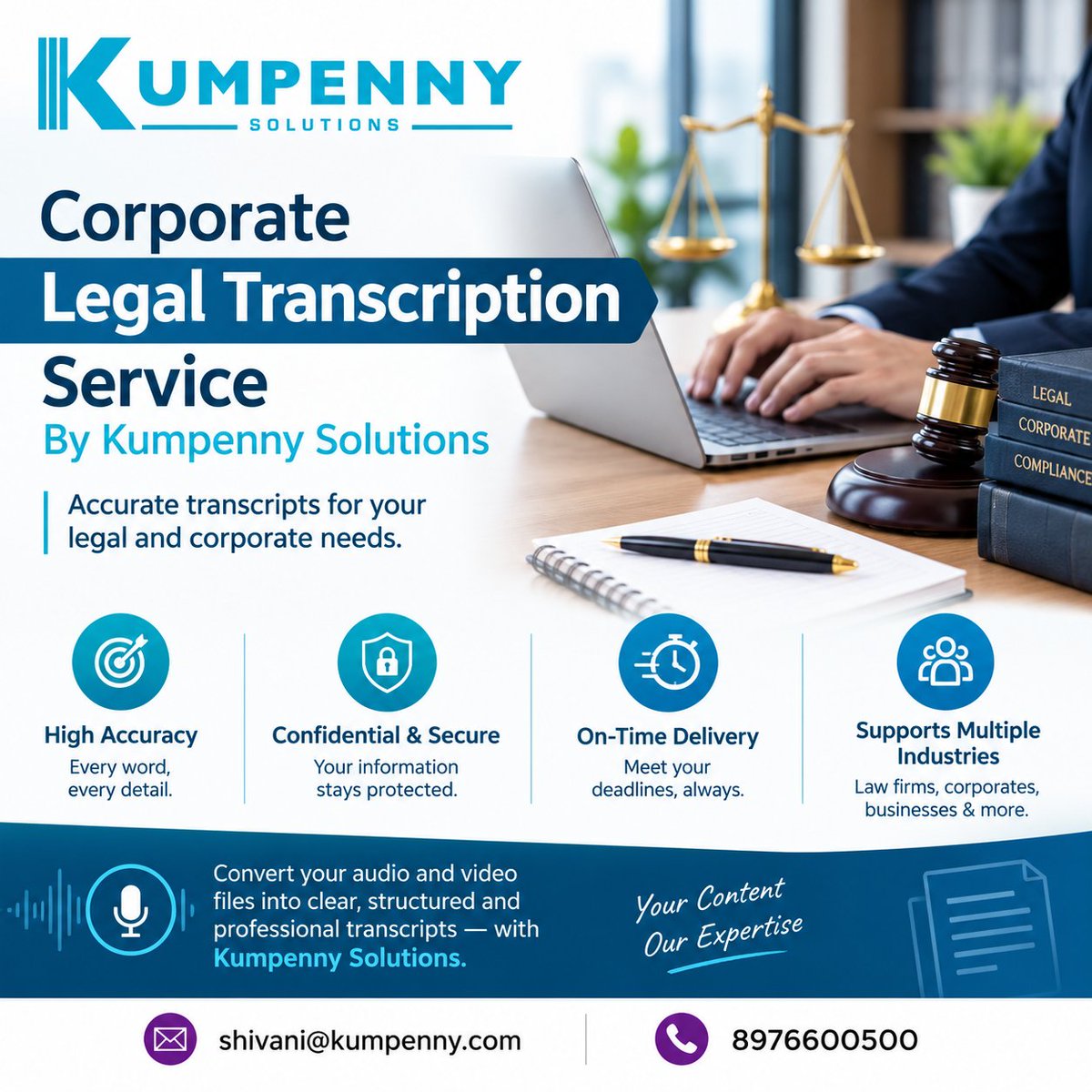 kumpenny2's tweet photo. Corporate Legal Transcription Services by Kumpenny Solutions
Kumpenny Solutions provides accurate, confidential, and professionally formatted legal transcription services for corporate and legal requirements.
📩 Email: shivani@kumpenny.com
📞 Call: 8976600500
#LegalTranscription https://t.co/bPwV043hS1