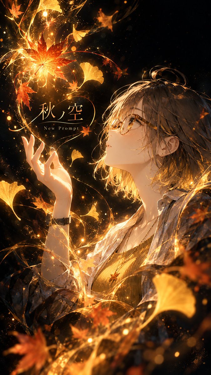 AkinoSora_Sky's tweet photo. 【プロンプト配布】🍁✨
黒背景 × 横顔 × 発光体。
キャラを“抽象アート”に変えるジェネレーターを作りました。

添付キャラを分析して、
その子を象徴する「発光する何か」を自動設計。

光は顔より少し上。
手・顔・発光体へ縦に視線が流れる構図にしています。

・9:16スマホ壁紙が基本。変更可。
・文字なしでもOK

キャラ画像＋入力欄だけで使えます。

▼プロンプトと過去作はリプ欄へ▼