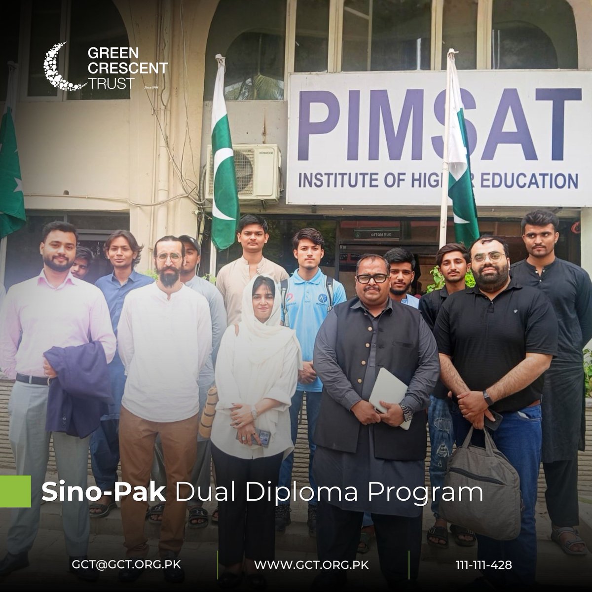 gctorg's tweet photo. 10 GCT Alumni are appearing for the Screening Test for the Sino-Pak Dual Diploma Program in Survey Engineering Technology at PIMSAT, Karachi.

Wishing all the participating alumni the very best for their screening test and next steps.
-
-
#GCT #GreenCrescentTrust #SinoPak https://t.co/E5Eo08Dhai