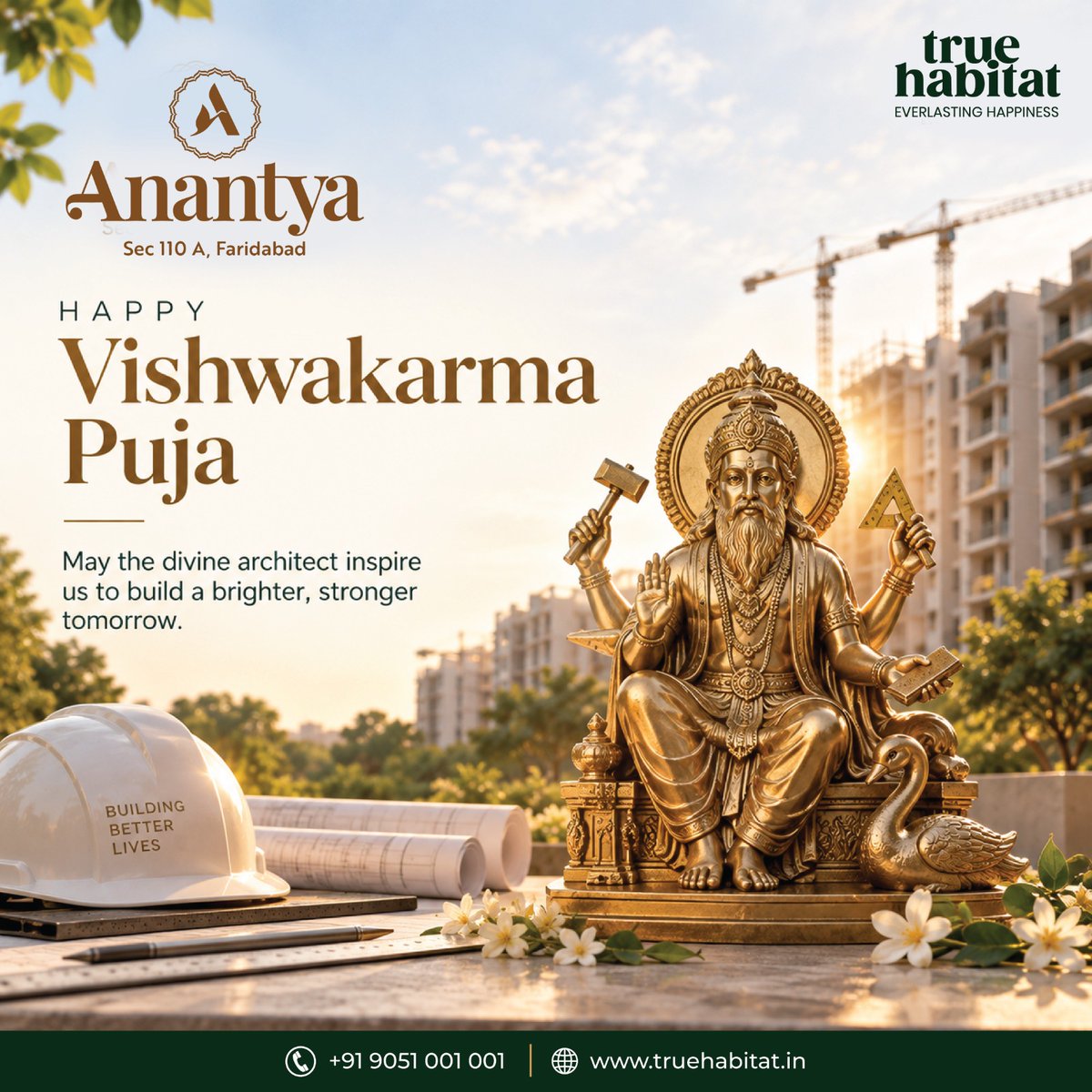 True_Habitat's tweet photo. Happy Vishwakarma Puja! 🔨✨
May the divine architect inspire us to build a brighter, stronger tomorrow. — True Habitat
#VishwakarmaPuja #TrueHabitat #FestiveWishes https://t.co/U32E10e3eI