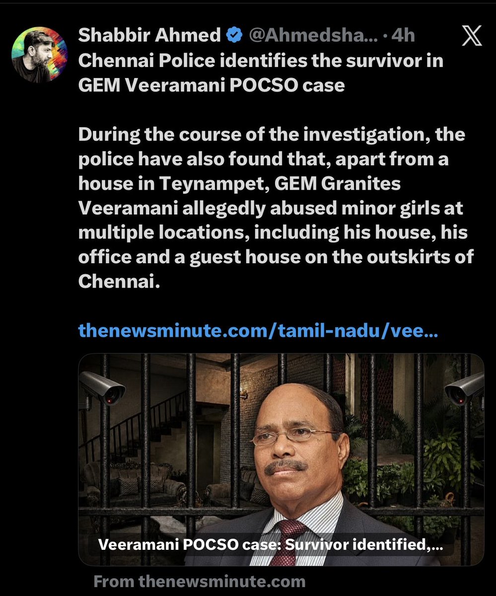PpdThiagu's tweet photo. Not a single retweet or post on the GEM Granites issue. Nothing about this serious pedophile case. Yet sit on every TV debate, preach about what people should do, how they should think, and hand out endless free advice as intellectuals and neutrals @tnrags @RKRadhakrishn 
Look at what they choose to amplify.

@Ahmedshabbir20 stands out any day. A lone voice in the media speaking up on this issue 👏👏