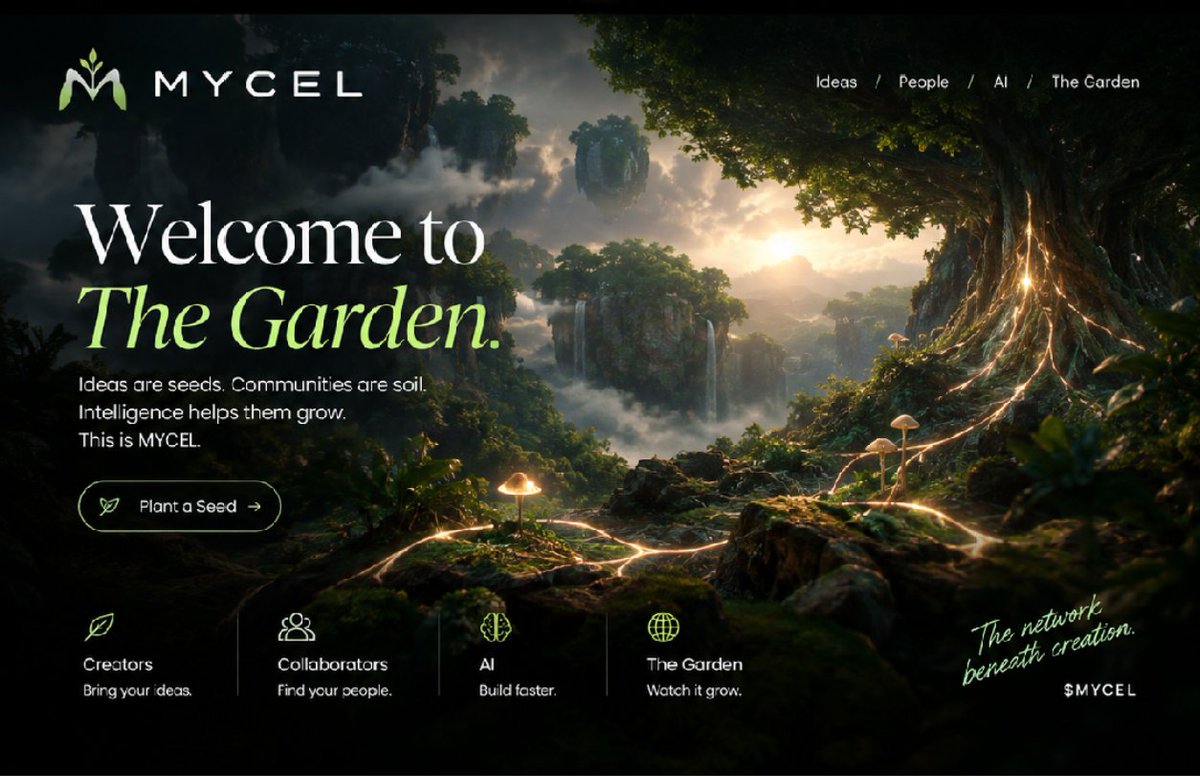 mycelgarden's tweet photo. We've been building something beneath the surface. 🌱

For the past few weeks, we've been planting the first seeds of an idea quietly, patiently, without saying too much.
Today, we're bringing it to the surface.

MYCEL. 🌱
The name comes from mycelium the hidden network of fungi that grows beneath the soil, connecting organisms and moving nutrients throughout an ecosystem.
You may not see the network. But it's there.
And that's the idea behind MYCEL.  🌱

We believe the future of creation won't be built by isolated individuals. It will grow through connected creators, intelligent AI, shared ideas, and decentralized tools.

The Garden is where those connections begin.
Ideas become seeds.
People become the network.
AI helps them grow.
This is only the beginning.
Plant. Connect. Scale. 🌱

Welcome to MYCEL. 🌱
