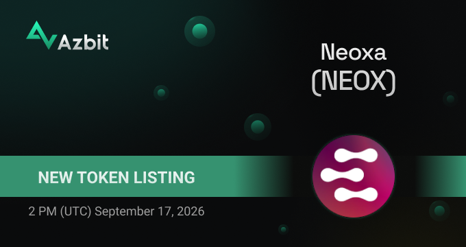 azbit_news's tweet photo. Listing Alert: Neoxa (NEOX)

Deposits, trading and withdrawals will open at 2 PM (UTC) September 17, 2026.
Trading pair: NEOX/USDT

🚀Congratulations to the team and welcome to https://t.co/9DTf1DRxQr! https://t.co/MRIllHVec1