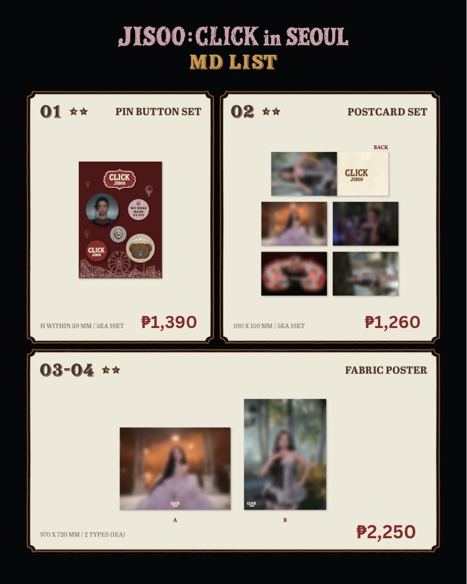seoulpopmerchph's tweet photo. WTS / LFB PH GO

JISOO [CLICK] POP-UP IN SEOUL

PRICE + LSF

DOO: September 18, 8PM
DP: 30% of the total amount once secured
Balance: October 25

NETA

- Not yet secured; the pop-up store will open from September 19 to 23.
- No reservation fee, but strictly no cancellation of orders once secured.

DM us to reserve