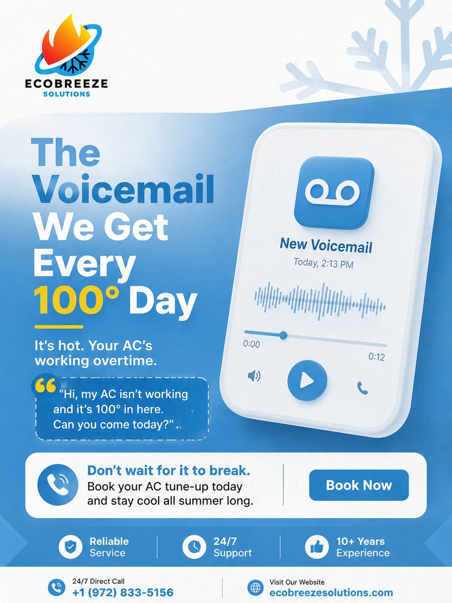 ecobreeze0's tweet photo. The Voicemail We Get Every 100° Day

#DallasHVAC #DFWHVAC #ACRepair #TexasHeat #HVACService

https://t.co/zfhhQUjBUh https://t.co/Riz1qa56fy