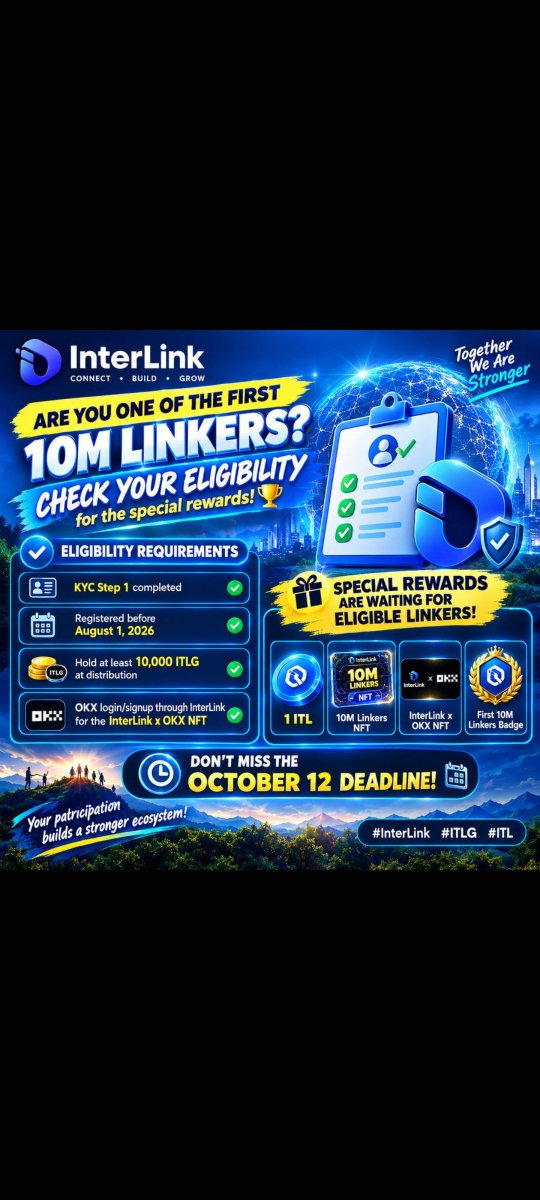 Pulusugopi37's tweet photo. 🏆🌐 ARE YOU ONE OF THE FIRST 10M LINKERS? CHECK YOUR ELIGIBILITY! 💜✨
​Special rewards are waiting for eligible Linkers! Make sure you meet all criteria before the 
​#InterLink #ITLG #ITL https://t.co/Jll0BlmGud