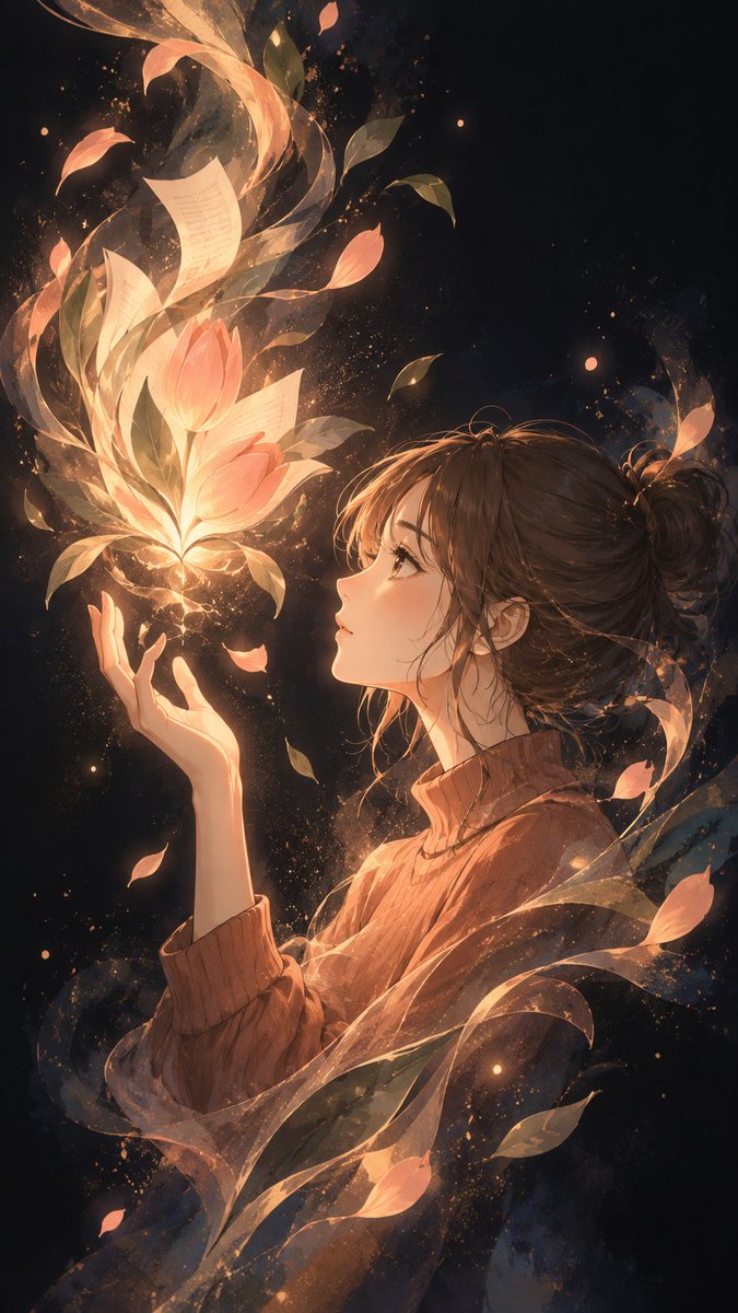 AkinoSora_Sky's tweet photo. 【プロンプト配布】🍁✨
黒背景 × 横顔 × 発光体。
キャラを“抽象アート”に変えるジェネレーターを作りました。

添付キャラを分析して、
その子を象徴する「発光する何か」を自動設計。

光は顔より少し上。
手・顔・発光体へ縦に視線が流れる構図にしています。

・9:16スマホ壁紙が基本。変更可。
・文字なしでもOK

キャラ画像＋入力欄だけで使えます。

▼プロンプトと過去作はリプ欄へ▼