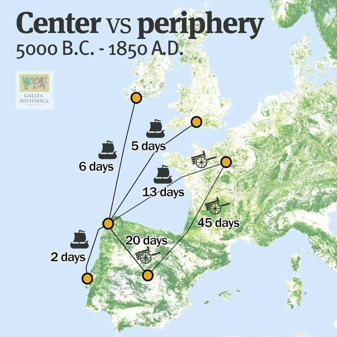 simongerman600's tweet photo. A follow up on my last post. This map explains nicely why seafaring was so important in days gone by. Travel by boat was simply heaps faster than any land option... https://t.co/HZZVIgynjR