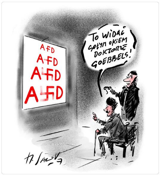 AlicjaDef's tweet photo. Właśnie, to gołym okiem widać, czym jest AFD.
Bardzo trafny rysunek Henryka Sawki 👏 https://t.co/CiylqbY9sD