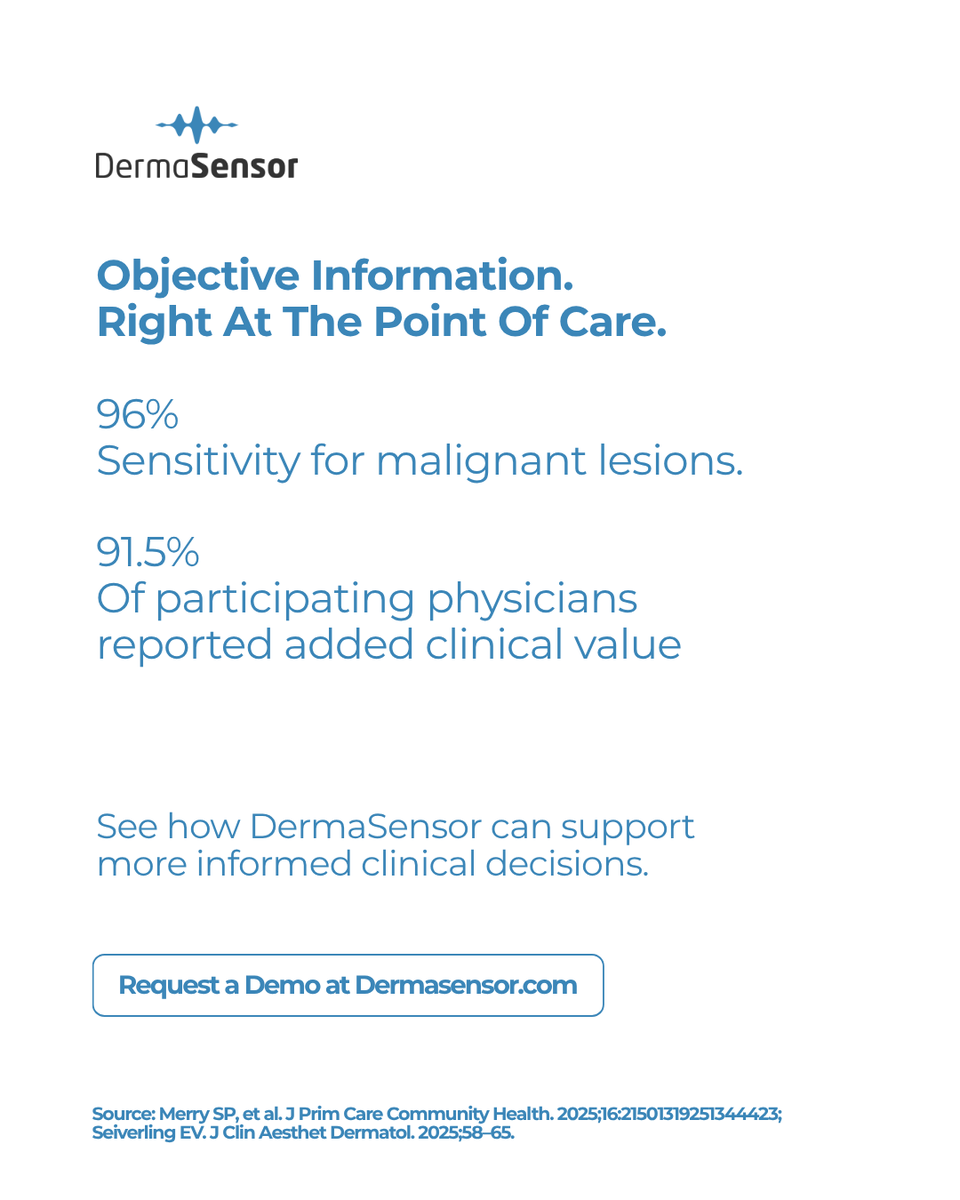 DermaSensor's tweet photo. Primary care is often where suspicious skin lesions are first noticed. DermaSensor brings objective, real-time data into the exam room to support risk assessment when it matters most. Learn more via the link in bio. https://t.co/VZaMxb2iXs