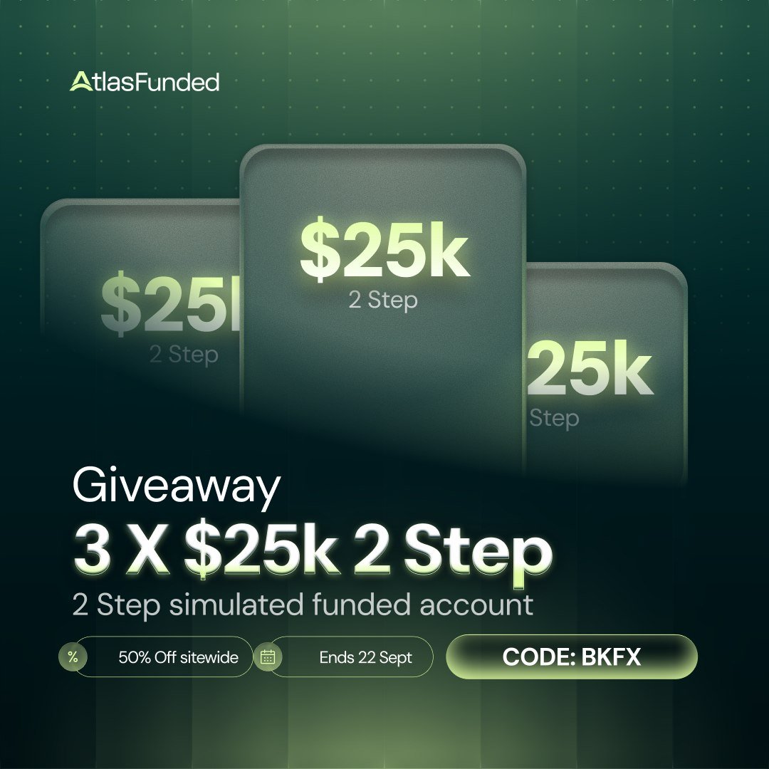 BKtradinghubs's tweet photo. GIVEAWAY: 3 x $25K 2-Step accounts

To enter:
→ Follow @BKtradinghubs @LAntonioAF @atlasfunded @atlas_futures
→ Like + RT

Winners in 7 days.

Bonus: BKFX is 50% off sitewide, and I'm gifting a $50K Instant to one person who picks up an account this week with my code.
👇 https://t.co/x9649dkziX